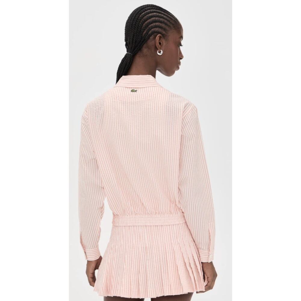 Lacoste Set - Striped Seersucker Jacket with Seersucker Wrap Skirt size 36 US 4 - Picture 2 of 12